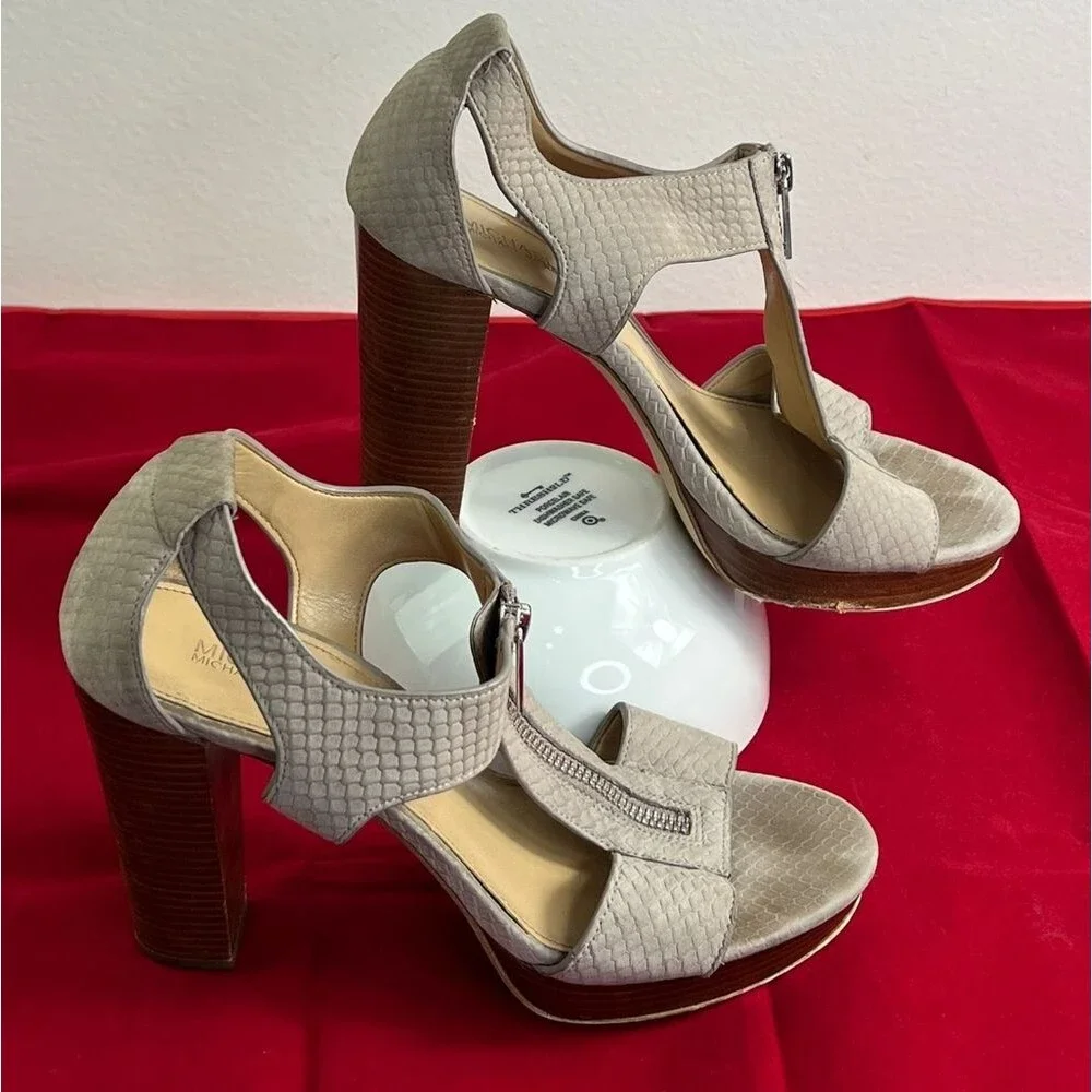 Michael Michael Kors Berkeley Snakeskin Leather T-Strap Platform Sandals, 8 - Picture 4 of 14